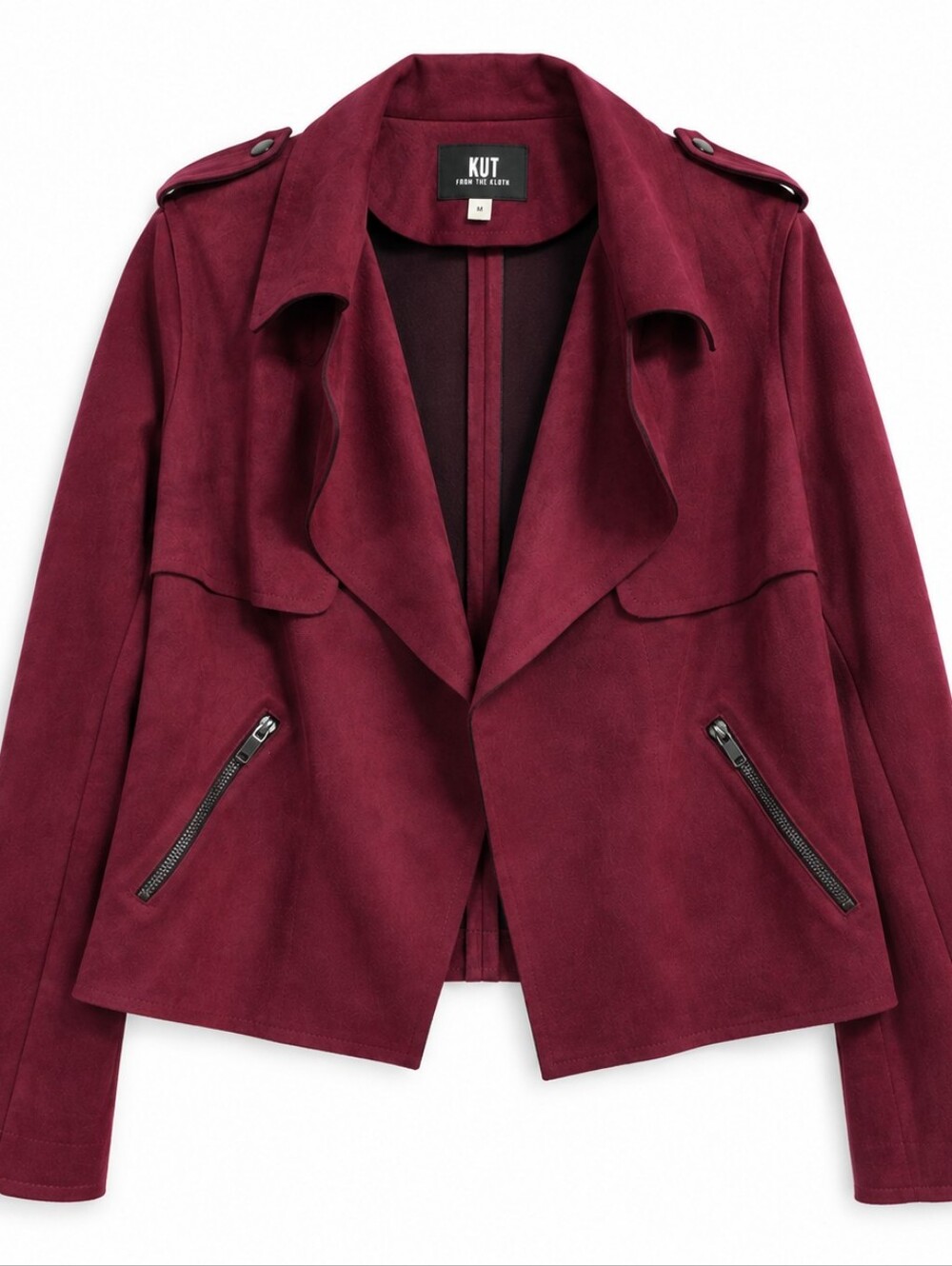 KUT From The Kloth Faux Suede Waterfall Jacket Burgundy M